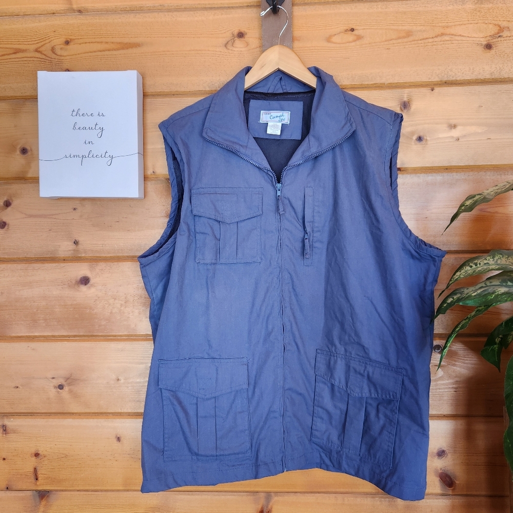 Haband Casual Joe Vintage Utility Fishing Hunting Vest Multi Pocket Blue Sz XL